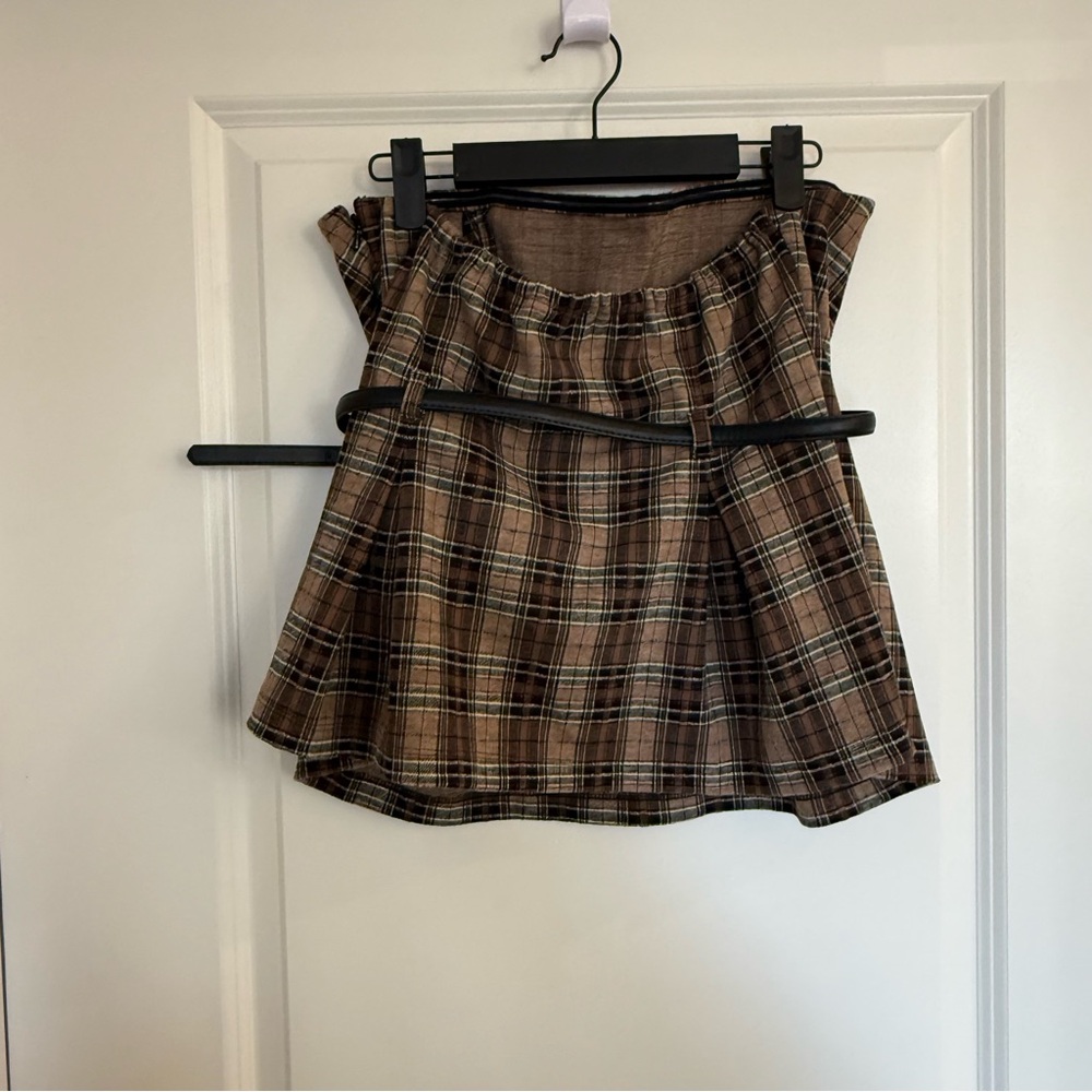 Maeve Belted Strapless Tube Top-Plaid - Picture 5 of 11